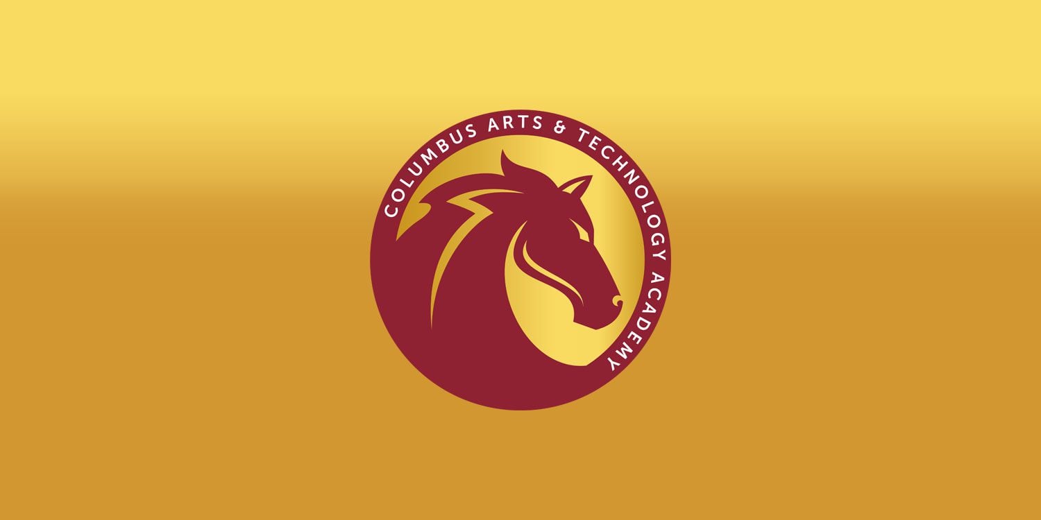 Columbus Arts & Technology Academy logo with horse head and lightning bolt.
