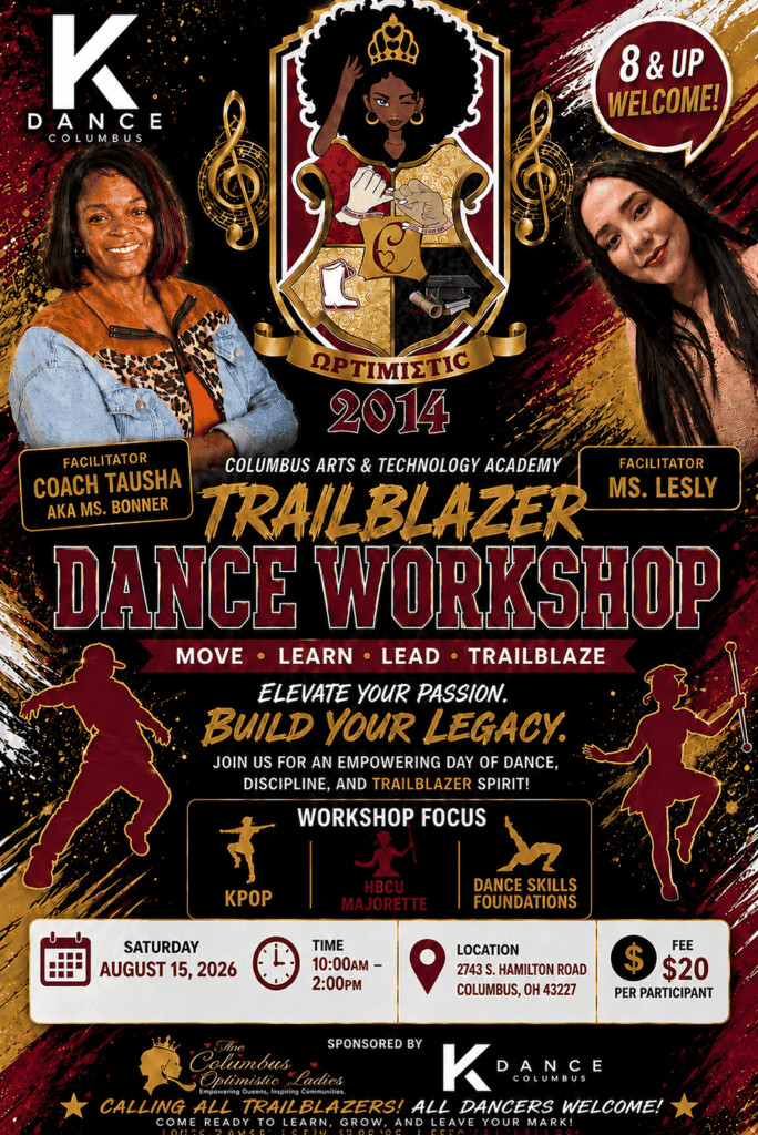 Flyer for Trailblazer Dance Workshop with two adult facilitators.