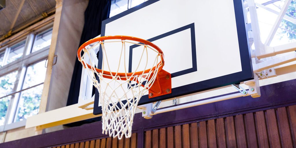 Basketball hoop in school gym